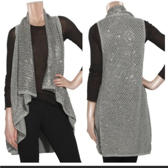 ALICE + OLIVIA FIULLY EMBELLISHED ASYMMETRICAL SLEEVELESS SWEATER WRAP NWOT M - Picture 3 of 16